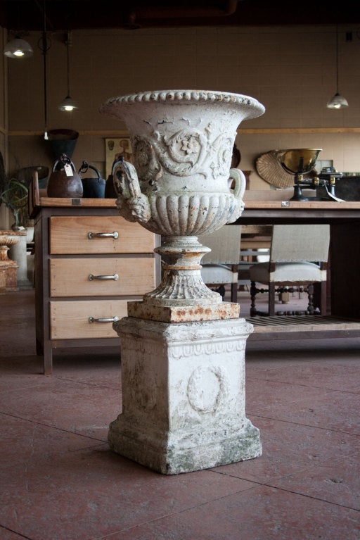 British Victorian Cast Iron Urn on Base