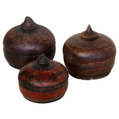 Set of 3 Vintage Polychrome Tikka Pots