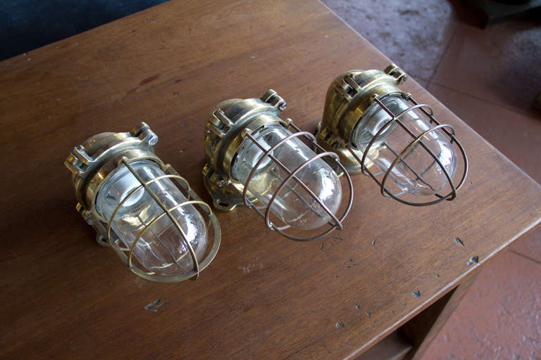 Set Of 3 Vintage Heavy Brass Nautical Lights At 1stdibs Set Of 3 Heavy Cast Brass Vintage Nautical Passage Lights With Their Original Glass Shades