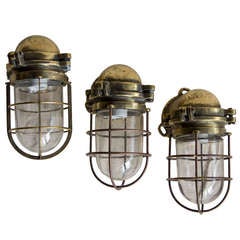 Set of 3 Vintage Heavy Brass Nautical Lights