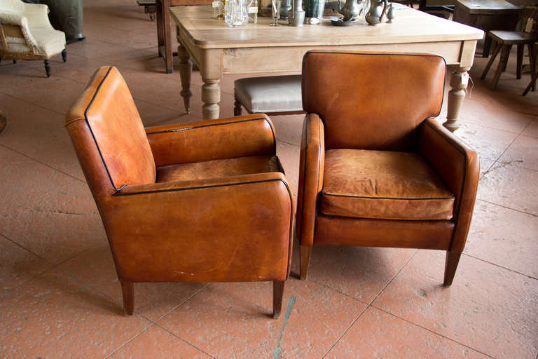 Pair of Vintage French Leather Chairs 3