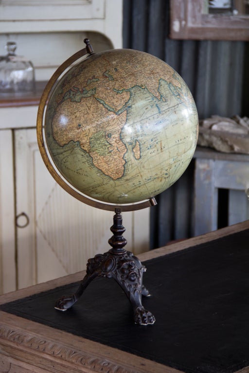 This is a very rare 1884 French terrestrial globe by A.N. Lebeque & Cie.  It documents empires and metropolitan centres that no longer exist i.e. Constantinople and St. Petersburg and the US is shows Indian territories identified by tribes.  

The