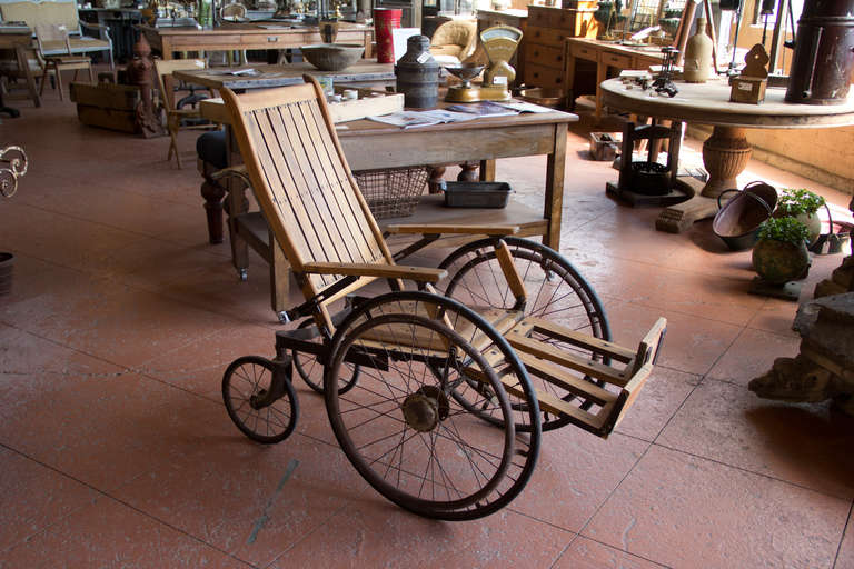 Antique Wooden Wheelchair At 1stdibs Wonderful Antique Wooden Wheelchair With Early Metal Spoke Wheels The Back Reclines And Foot