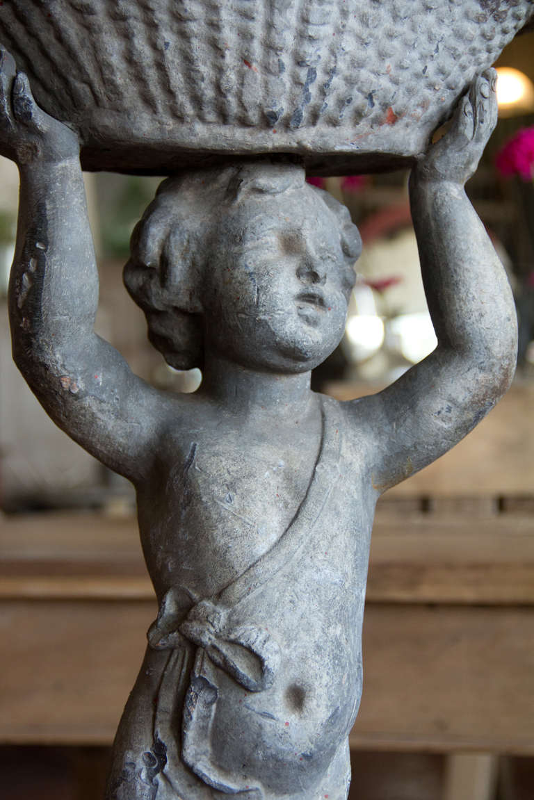 19th Century Charming Antique English Lead Putto Statue