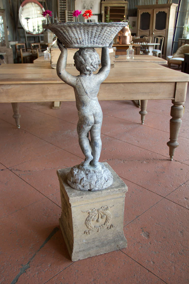 Charming Antique English Lead Putto Statue 4