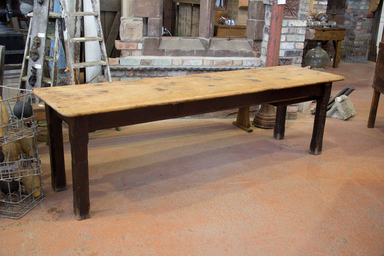 A circa 1850 very substantial Irish scrubbed pine 1 drawer refectory table, original paint from County Meath, Ireland.