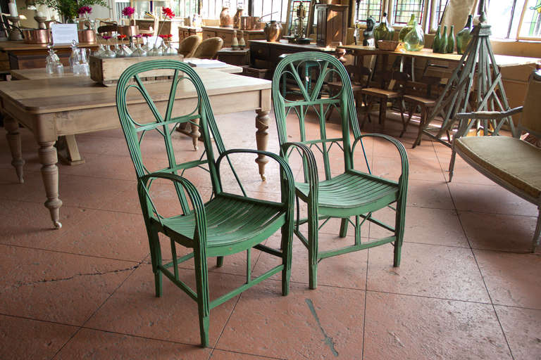 Near Pair of Vintage French Conservatory Chairs In Good Condition In Calgary, Alberta