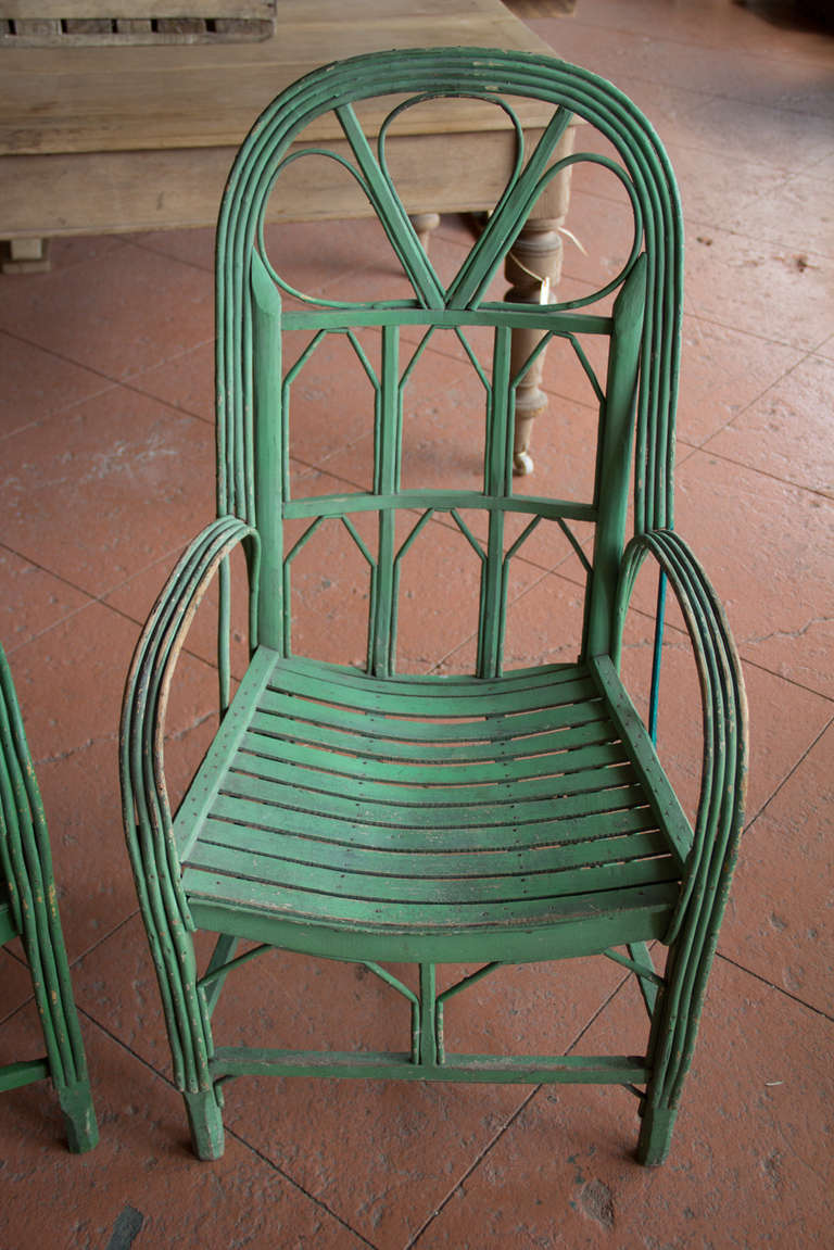 Wood Near Pair of Vintage French Conservatory Chairs