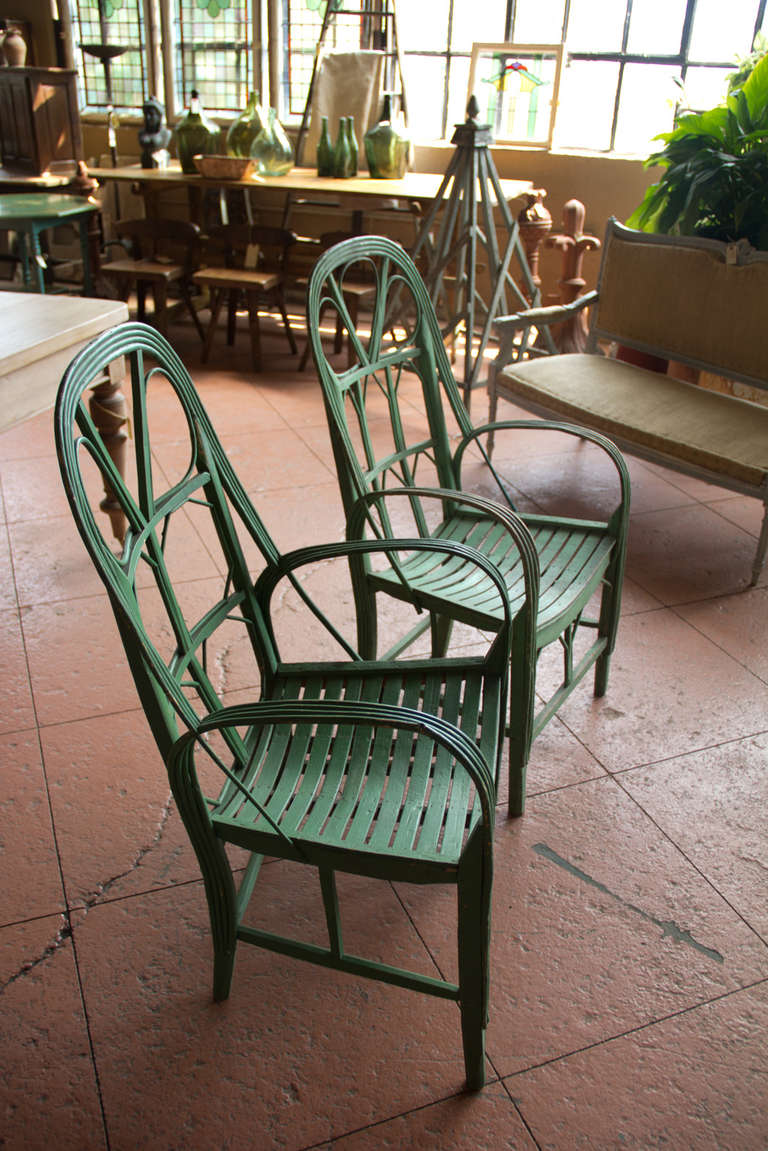 Near Pair of Vintage French Conservatory Chairs 1