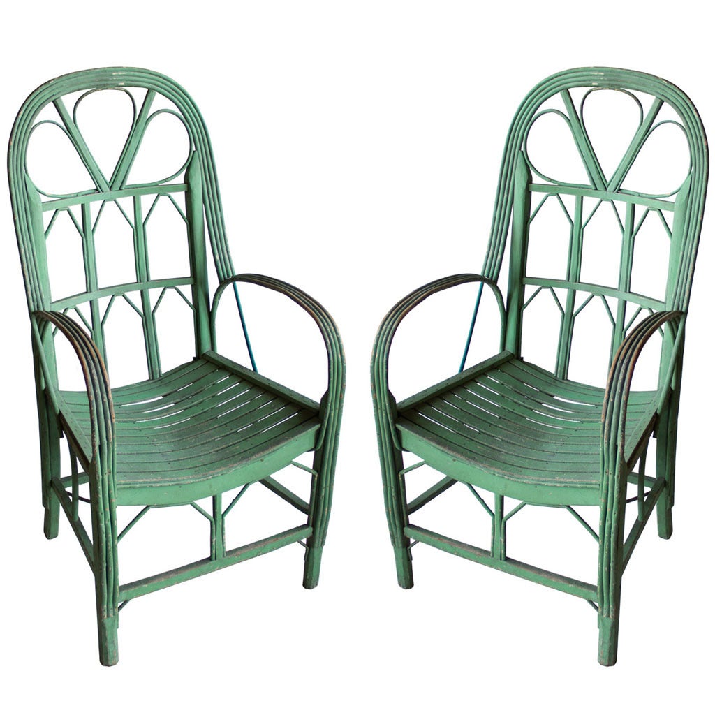 Near Pair of Vintage French Conservatory Chairs