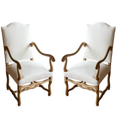 Pair of Large French Bleached Oak Os Du Mouton Armchairs