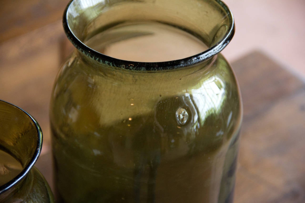 19th Century Two Antique French Blown Glass Pickle Jars