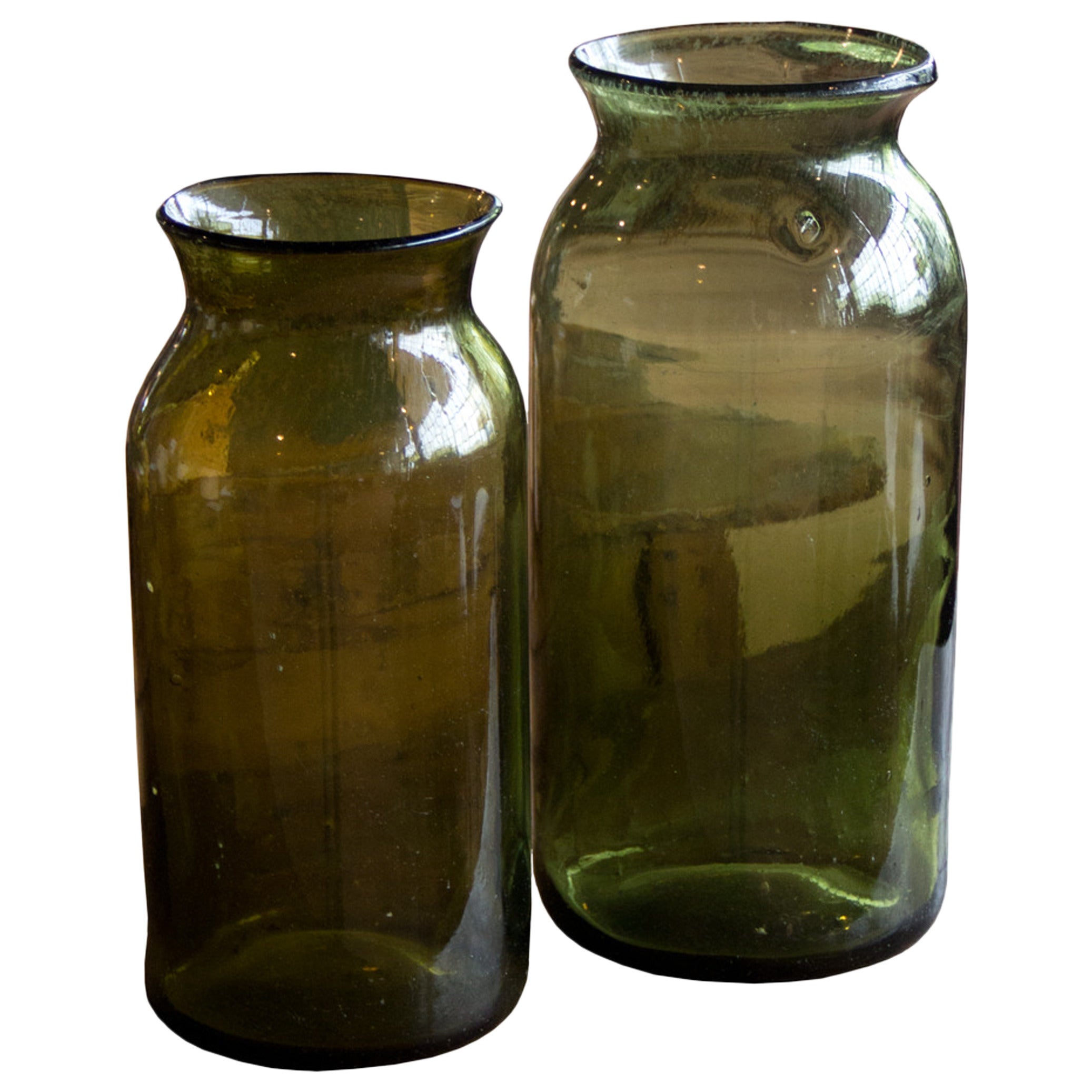 Two Antique French Blown Glass Pickle Jars