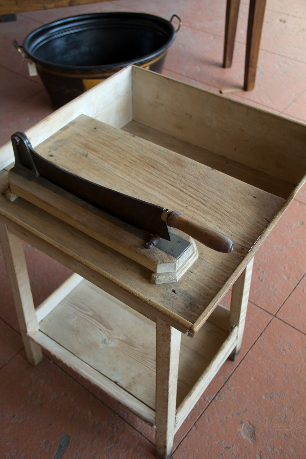 20th Century Antique French Bread Cutting Board on Stand