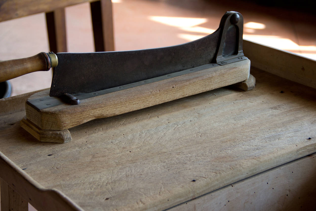 Antique French Bread Cutting Board on Stand 2