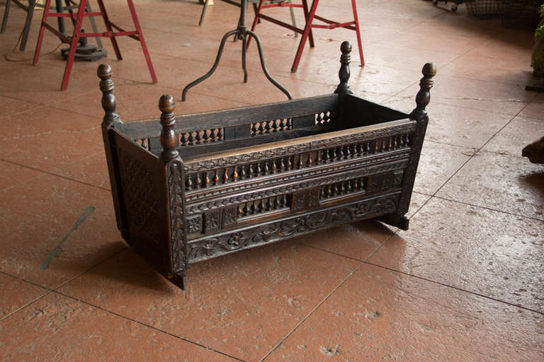 Antique English Tudorbeathan Oak Cradle