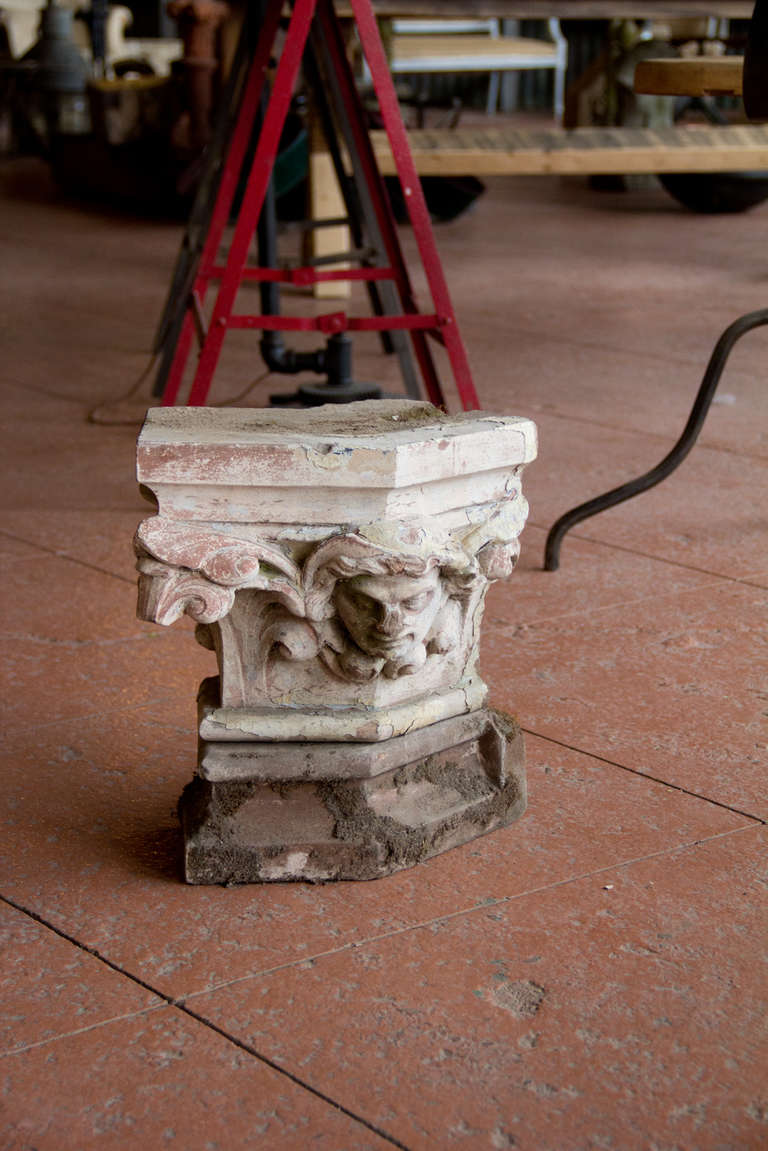 Antique Carved Stone Head On Plinth