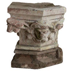 Antique Carved Stone Head On Plinth