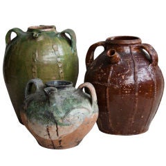 Antique Set of 3 Rare 18th Century Olive Oil Jars