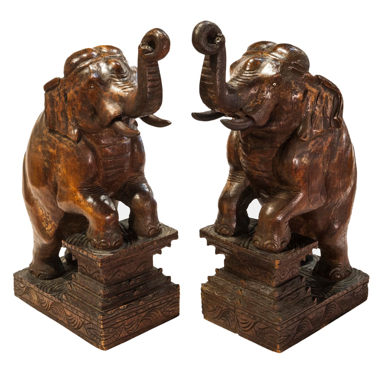 Pair Of Carved Elephants
