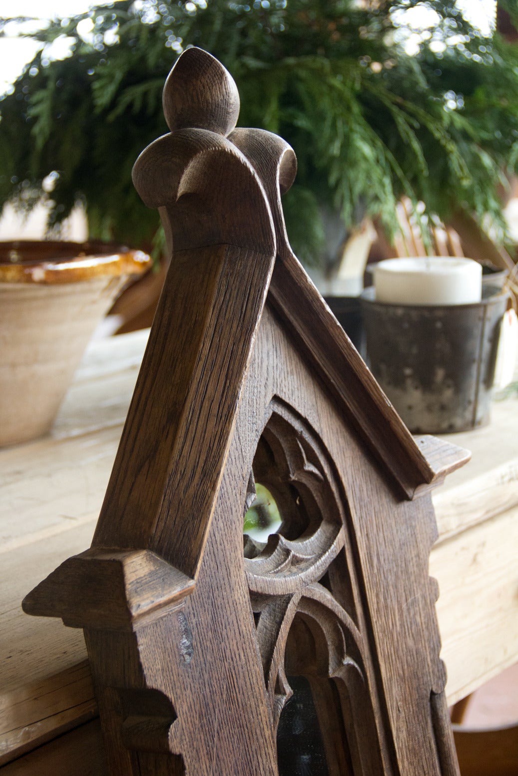 Wood Antique Oak French Gothic Lancet Window