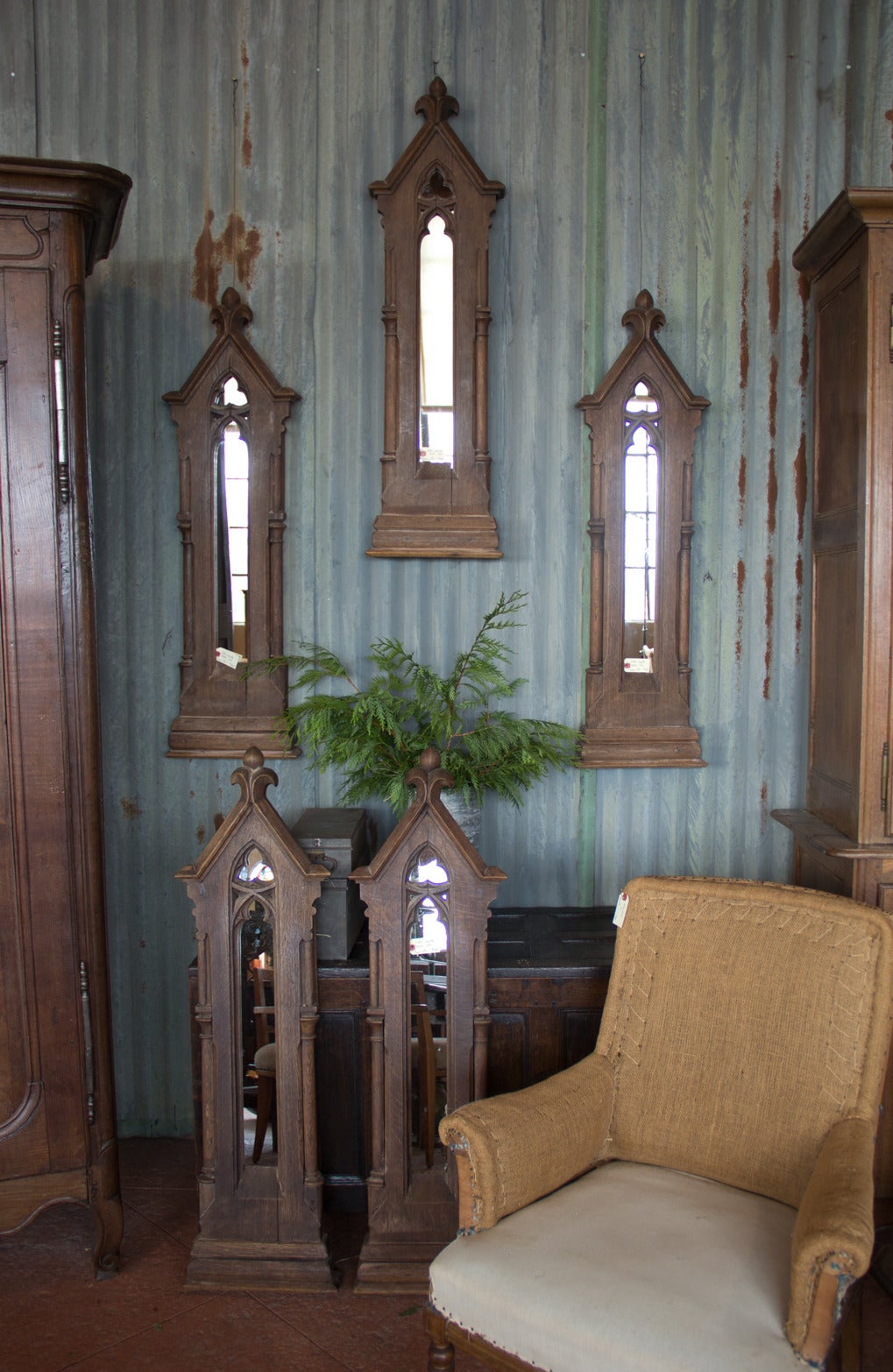 Antique Oak French Gothic Lancet Window 3