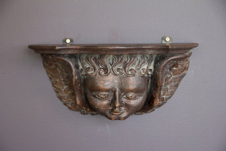 19th Century Flemish Carved Winged Putto Shelf