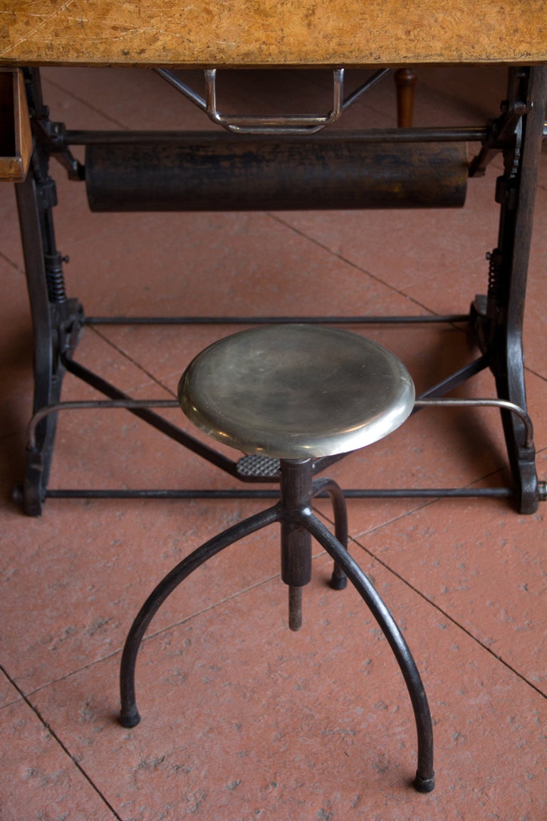 Vintage Oldor Industrial Drafting Table and Stool at 1stdibs