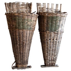 Pair of Wicker & Cleft Oak Grape Harvest Hottes