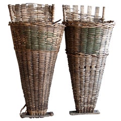 Pair of  Wicker & Cleft Oak Grape Harvest Hottes