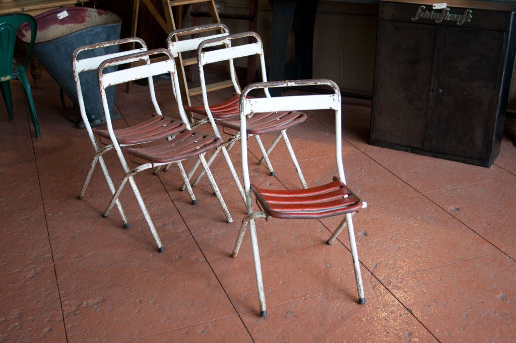 Set of Five Vintage Strap Metal Garden Chairs