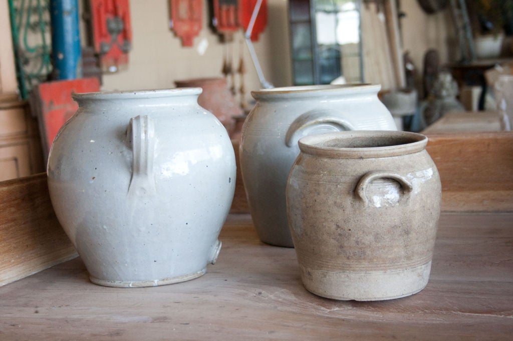Clay Set of 3 19th Century Glazed Confit Pots