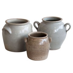 Set of 3 19th Century Glazed Confit Pots