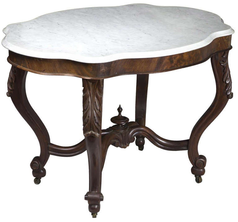 American Rococo Marble-Top Center Table with Serpentine Shaped Top