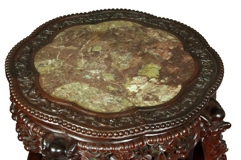 Carved Large Chinese Table with Marble Top For Sale