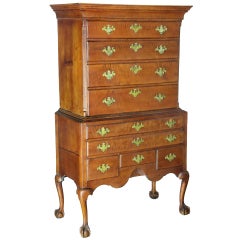 Tiger Maple High Chest, with Claw and Ball Feet and Shell, New York