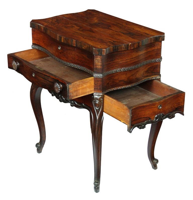American Serpentine Rosewood Rococo Revival Work Table, New York, circa 1850 For Sale