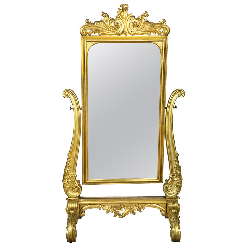 Large Gold Leaf Rococo Revival Dressing Mirror, circa 1860 For Sale