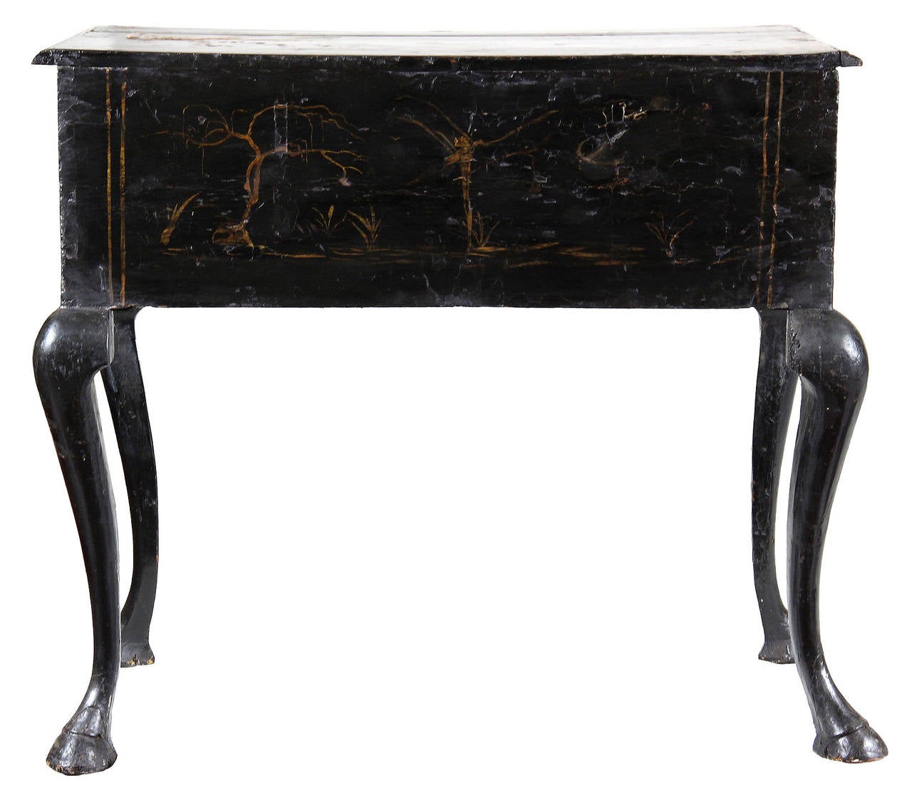 British Black Lacquer Queen Anne Japanned Dressing Table, England, circa 1750