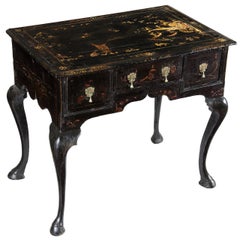 Antique Black Lacquer Queen Anne Japanned Dressing Table, England, circa 1750