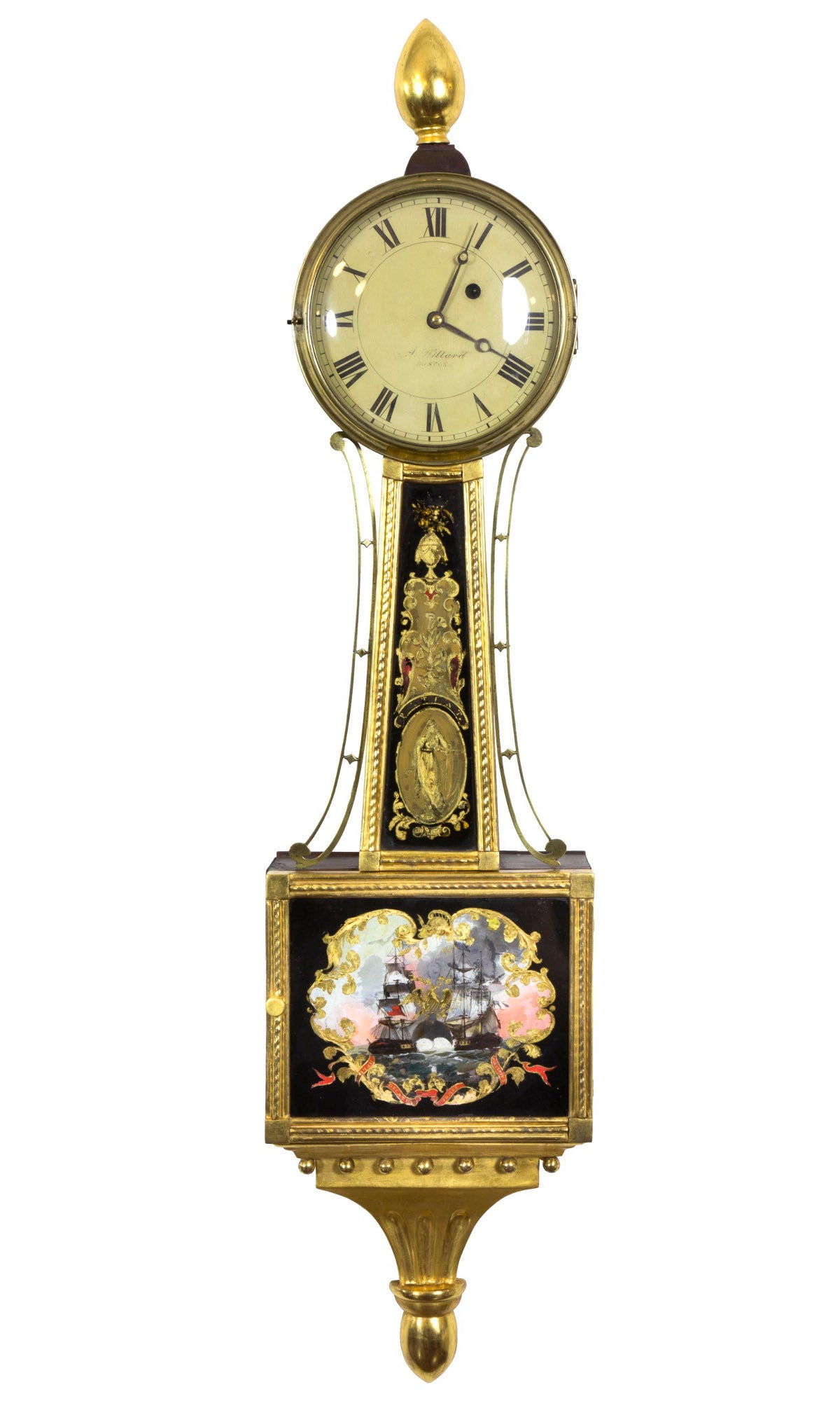 American A Federal Gilt Banjo Clock, Aaron Willard, Boston, c. 1820