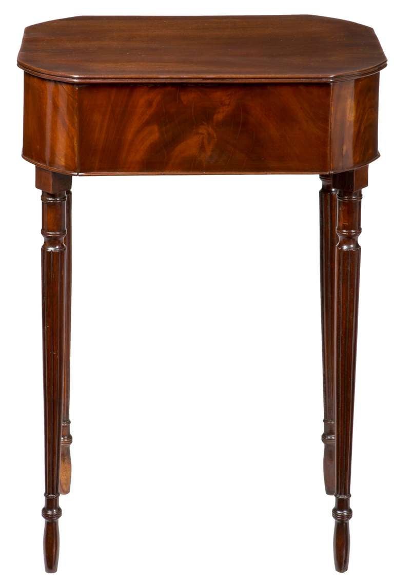 American A Mahogany and Tiger Maple Octagonal Sheraton Sewing Table, Salem, MA, c.1800 attributed to Nehemiah Adams