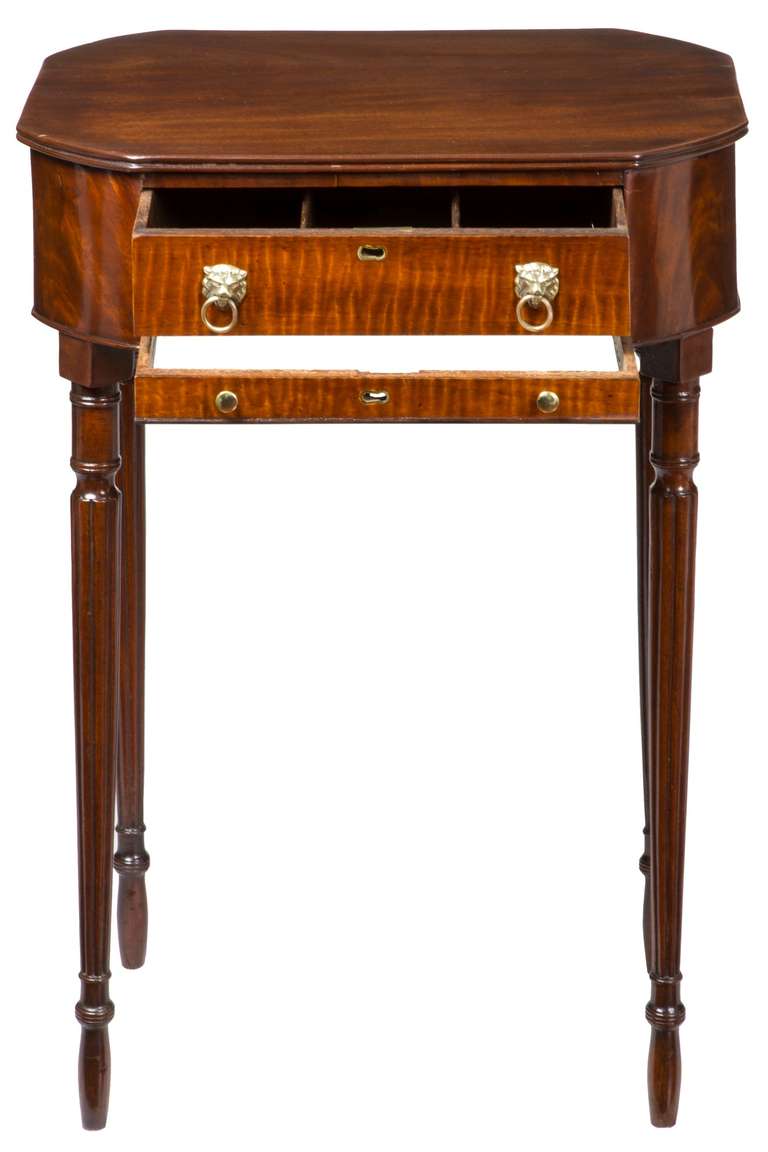 A Mahogany and Tiger Maple Octagonal Sheraton Sewing Table, Salem, MA, c.1800 attributed to Nehemiah Adams 1