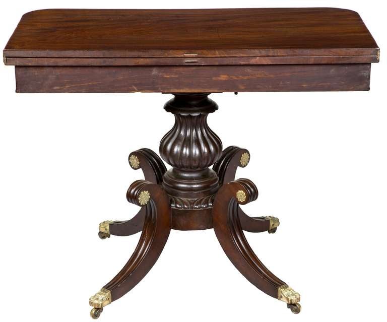 19th Century Highly Figured Mahogany Classical Card Table on Saber Legs, Salem, circa 1820 For Sale