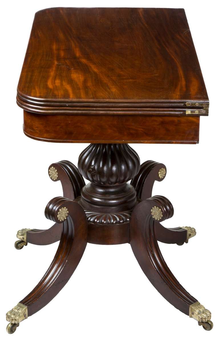 Highly Figured Mahogany Classical Card Table on Saber Legs, Salem, circa 1820 In Excellent Condition For Sale In Providence, RI