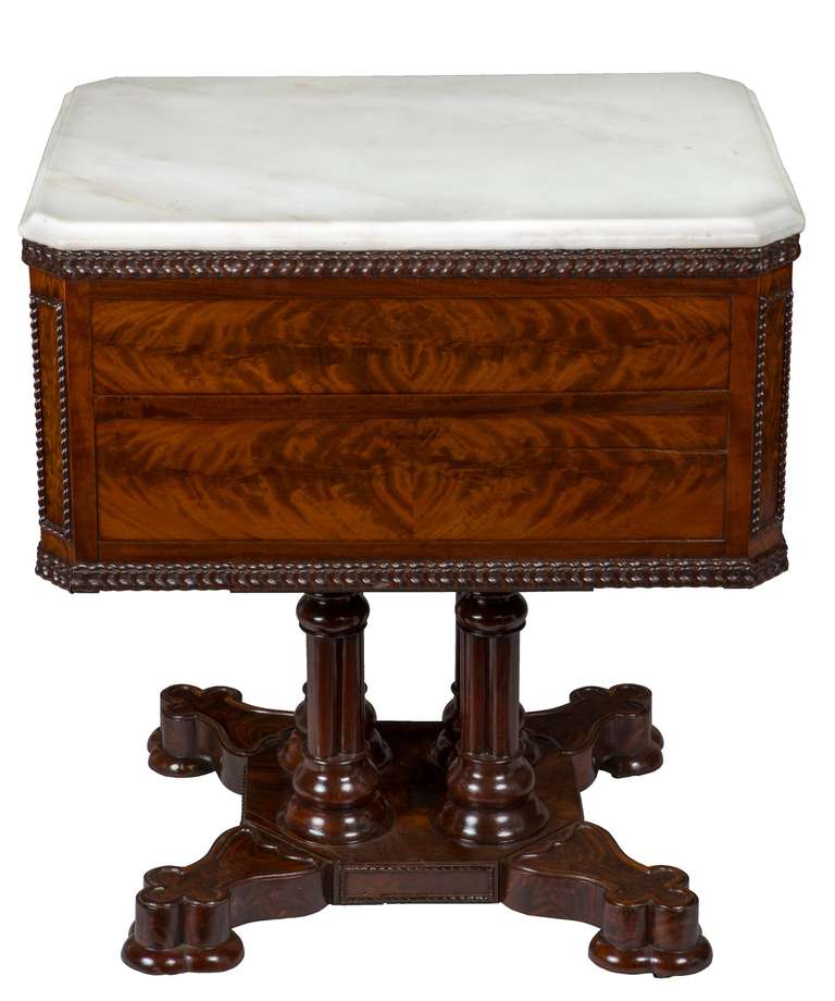 Rare Classical or Gothic Mahogany Marble-Top Center Table, NY, circa 1845 For Sale 1
