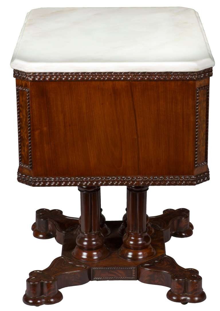 American Rare Classical or Gothic Mahogany Marble-Top Center Table, NY, circa 1845 For Sale