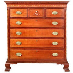 Cherry Chippendale Inlaid Tall Chest, Hudson River Valley, CT, circa 1780