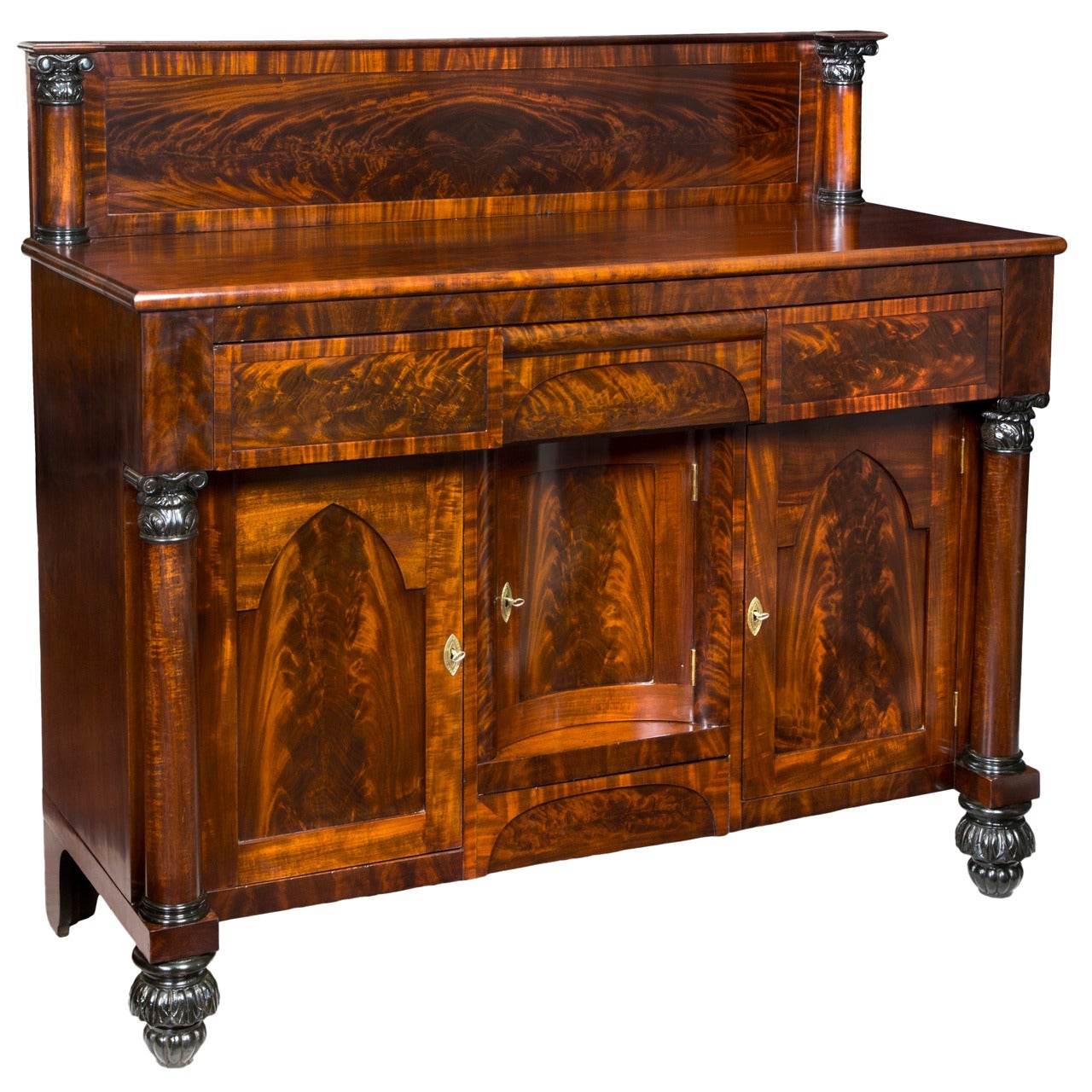 Mahogany Classical Sideboard with Gothic Arch Doors, Brooklyn, NY, circa 1840