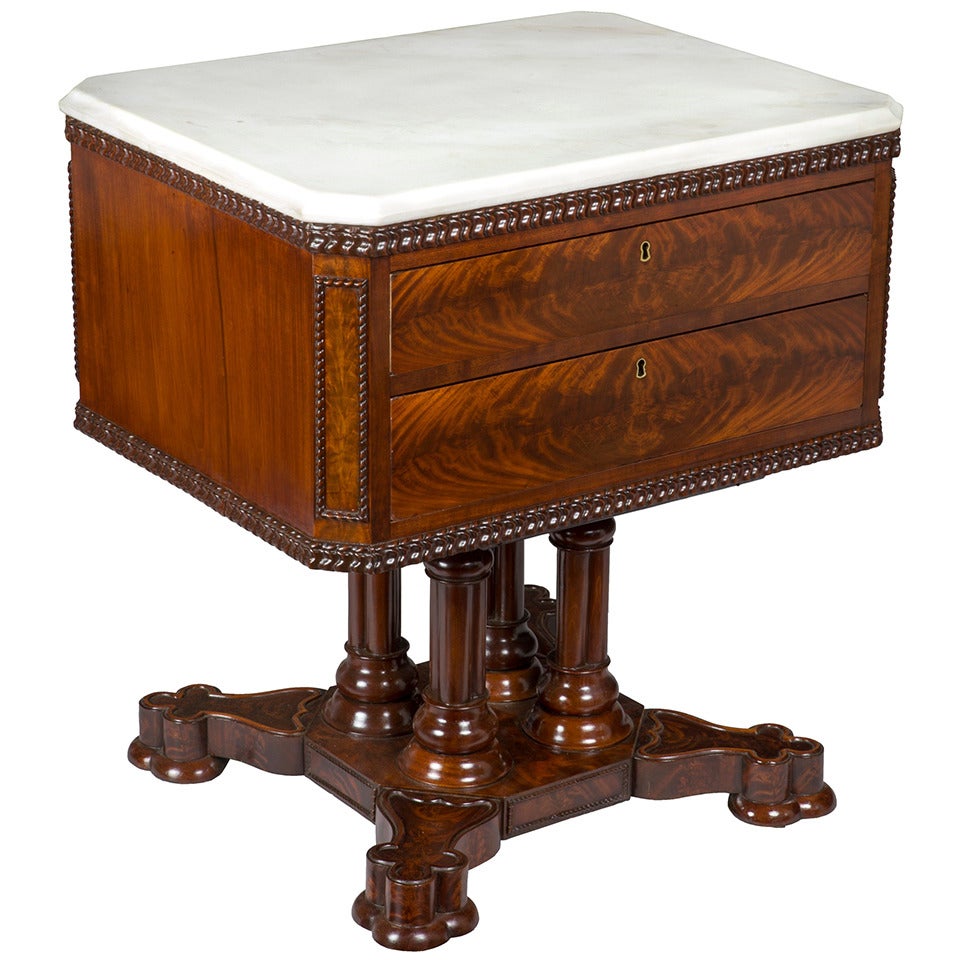 Rare Classical or Gothic Mahogany Marble-Top Center Table, NY, circa 1845 For Sale